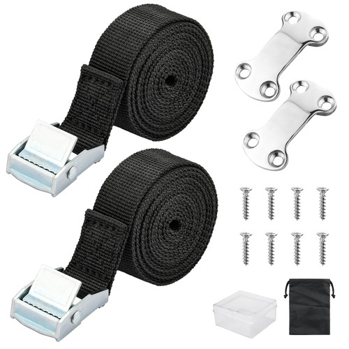 Cooler Tie Down Kit, Cooler Tie Down Fixed Straps for YETI & RTIC Coolers to Prevent Skids and Bumpy in Ship Deck Truck Chassis Trailers, with 316 Stainless Steel Plates and Screws