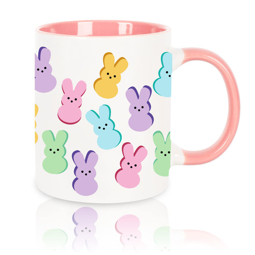 Whaline Easter Mug 12oz Colorful Bunny Coffee Mug Cute Easter Bunny Ceramic Matching Mugs Easter Party Cups for Home School Office Table Centerpieces Housewarming Gift