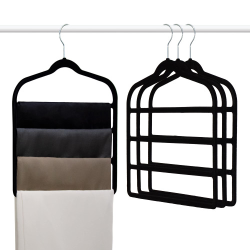 Pants Hangers Space Saving Velvet Pants Hangers Non Slip Jeans Hangers Multi Layer Closet Pants Organizer for Trousers Scarf Tie Pack of 4