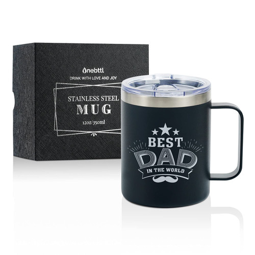 Onebttl Dad Gifts Coffee Mug Stainless Steel, Father Presents from Daughter Son for Father's Day Birthday Christmas, Travel Mug with Lid, 12oz/350ml - Best Dad in The World