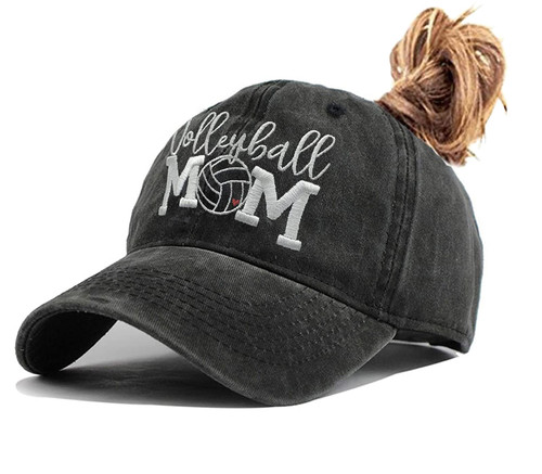 LOKIDVE Embroidered Volleyball Mom Ponytail Hat Distressed Cotton Baseball Cap for Women LOKIDVE Embroidered Volleyball Mom Ponytail Hat Distressed Cotton Baseball Cap for Women