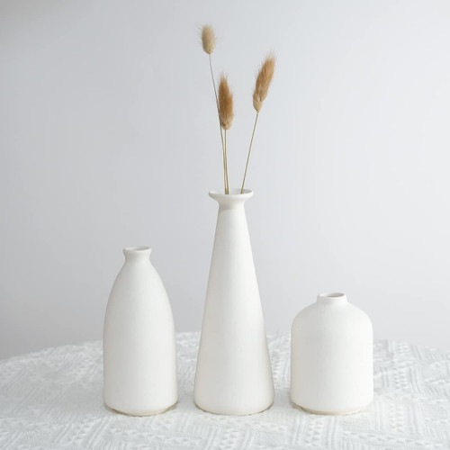 White Ceramic Vase Set of 3, Small Flower Vases for Rustic Home Decor, Modern Farmhouse Decor, Living Room Decor, Shelf Decor, Table Decor, Bookshelf, Mantel and Entryway Decor (White) White Ceramic Vase Set of 3, Small Flower Vases for Rustic Home Decor, Modern Farmhouse Decor, Living Room Decor, Shelf Decor, Table Decor, Bookshelf, Mantel and Entryway Decor (White)