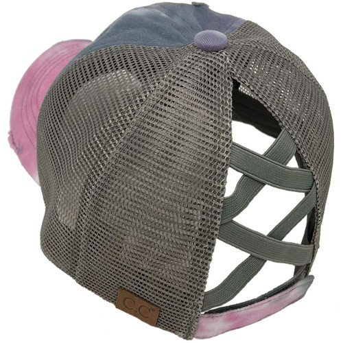 C.C Ponytail Criss Cross Messy Buns Ponycaps Baseball Cap Dad Trucker Mesh Hat (Distressed Tie Dye Mesh Gray)