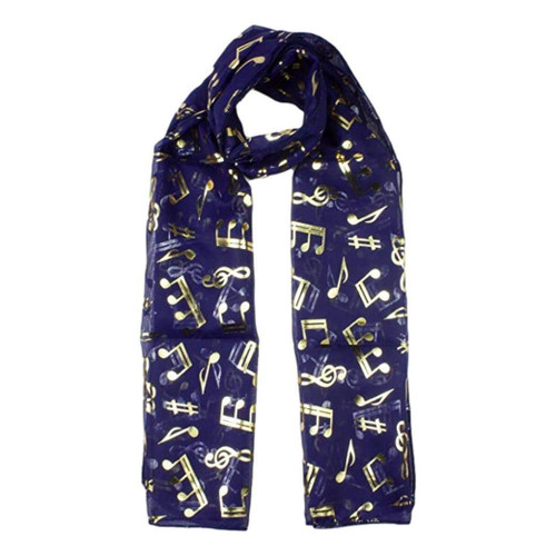 Treble Clef & Music Notes gold/silver reversible navy scarf