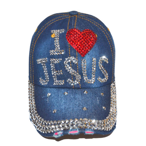Popfizzy Jesus Hat for Women, Bling Rhinestone I Love Jesus Hat, Jesus Christ Ball Cap, Christian Caps, Gift for Christians