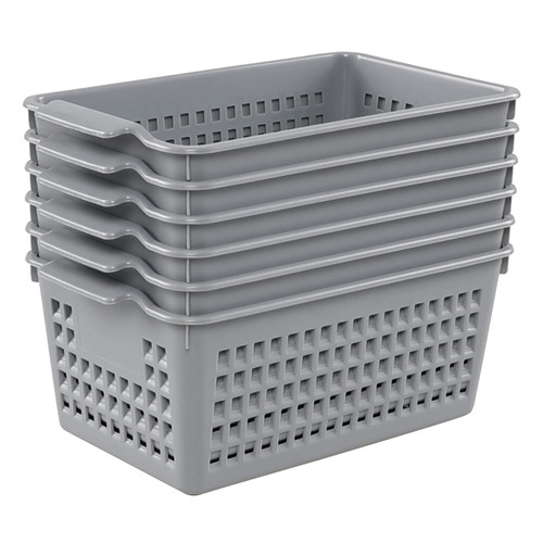 Ramddy Pantry Storage Baskets Bin, Small Plastic Gray Basket, 6 Packs