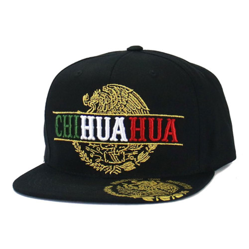 Mexican Hat Golden Eagle Aguila Mexico States Federal Logo Embroidered Snapback Flat Bill Baseball Cap (Chihuahua - Black)