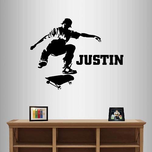 Wall Vinyl Decal Home Decor Art Sticker Skateboarding Extreme Sports Trick Customized Name Boy Guy Teen Room Removable Stylish Mural Unique Design 1605
