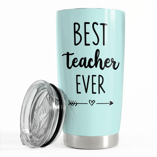 SANDJEST Teacher Tumbler - Best Teacher Ever Travel Coffee Mug Appreciation Gift for Teachers - 20oz Stainless Steel Tumblers Awesome Gifts for Birthday, Christmas, Graduation Day, Back To School