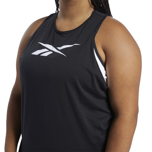 Reebok Women's Training Essentials Graphic Racerback Tank Top, Black/White, Medium