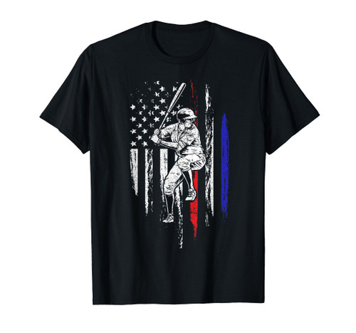 Baseball American Flag Batter Hitting USA 4th Of July Gift T-Shirt