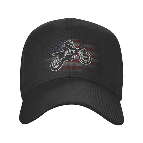 Qauirfe Dirt Bike Motocross Supercross USA Flag Hat Unisex Dad Truck Casual Hat Baseball Cap Black