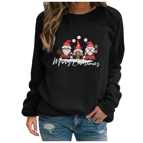 TUNUSKAT Ugly Christmas Sweater For Women Cute Gnomes Graphic Crewneck Sweatshirt Casual Crewneck Raglan Long Sleeve Xmas Top