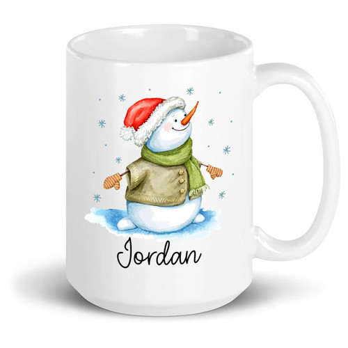 Custom Snowman Mug With Name, Personalized Snowman Christmas Coffee Mug Cup 11oz 15oz, Funny Snowman Porcelain Mug Gifts For Christmas/Winter Holiday, Customized Snowman Ceramic Mugs For Family