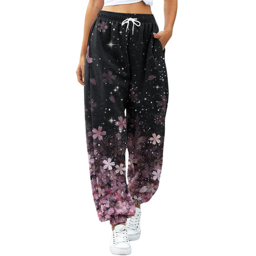 Bblulu Womens Running Joggers Winter Elastic Waist Sweatpants Comfy Stretch Lounge Pants with Pockets Pink