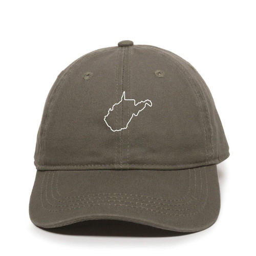 Tech Design West Virginia Map Outline Dad Baseball Cap Embroidered Cotton Adjustable Dad Hat Olive