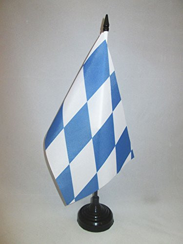 AZ FLAG Bavaria Table Flag 5'' x 8'' - Germany - German Region of Bavaria Desk Flag 21 x 14 cm - Black Plastic Stick and Base