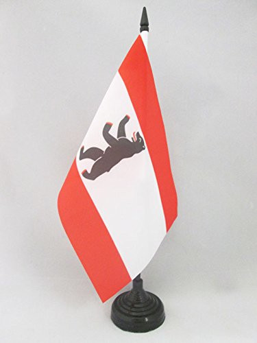 AZ FLAG Berlin Table Flag 5'' x 8'' - Germany - German Region of Berlin Desk Flag 21 x 14 cm - Black Plastic Stick and Base