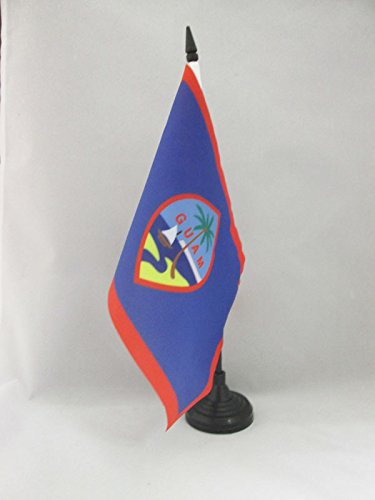 AZ FLAG Guam Table Flag 5'' x 8'' - Guamanian Desk Flag 21 x 14 cm - Black Plastic Stick and Base