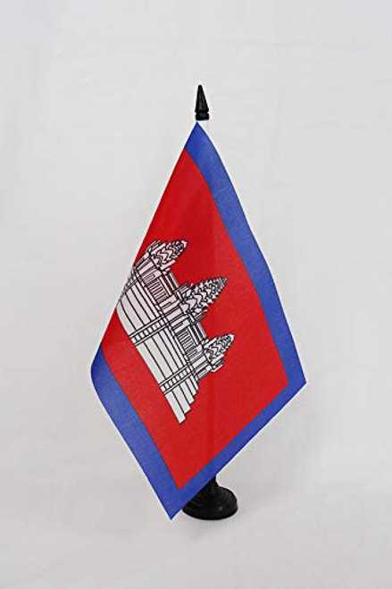 AZ FLAG French Protectorate of Cambodia 1863-1953 Table Flag 5'' x 8'' - Historic Cambodian Desk Flag 21 x 14 cm - Black Plastic Stick and Base