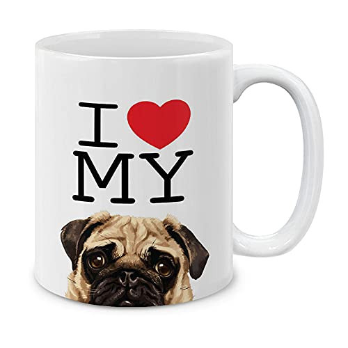 MUGBREW I Love My Pug Puppy Dog Ceramic Coffee Mug Tea Cup, 11 OZ