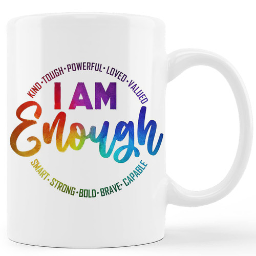 kunlisa Inspirational Quote Mug Cup,I Am Enough Kind Tough Ceramic Mug-11oz Coffee Milk Tea Mug Cup,Home Girls Room Decor,Gifts for Teen Girls Women Coworkers
