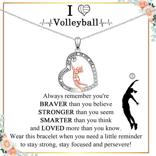 ACOGVN Volleyball Gifts Necklace for Teen Girls Women, Volleyball Senior Night Gifts for Volleyball Players Lovers Team Coach, Volleyball Heart Pendent Sport Necklace for Girls Women