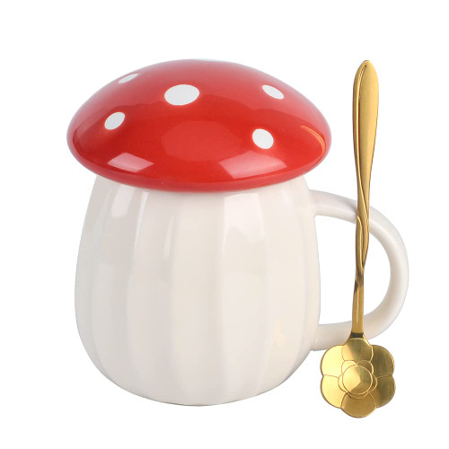 XinHuiGY Mushroom Mug, Cute Coffee Mug with Lid and Flower Spoon, Kawaii Mushroom Tea Cup, 250ml/8oz Funny Mushroom Cup for Milk, Gift for women, Girl,Christmas, Birthdays (Red) XinHuiGY Mushroom Mug, Cute Coffee Mug with Lid and Flower Spoon, Kawaii Mushroom Tea Cup, 250ml/8oz Funny Mushroom Cup for Milk, Gift for women, Girl,Christmas, Birthdays (Red)