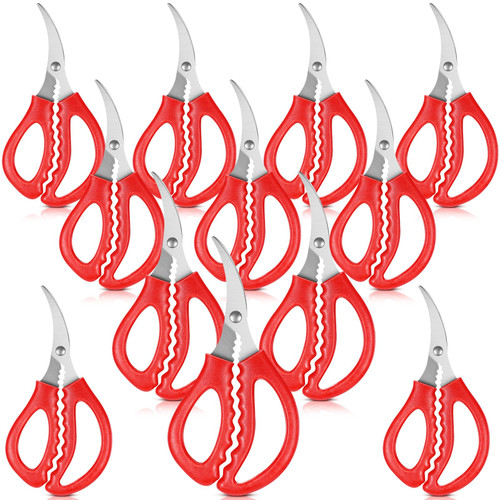 Gisafai 12 Pcs Kitchen Seafood Scissors for Crab Bulk, Red Leg Scissors Multifunctional Stainless Steel Shears Crab Leg Crackers Fish Crab Shrimp Lobster Scissors for Kitchen Seafood Peeling Tools