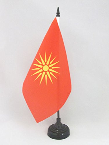 AZ FLAG Macedonia Old Table Flag 5'' x 8'' - Former Macedonian Desk Flag 21 x 14 cm - Black Plastic Stick and Base
