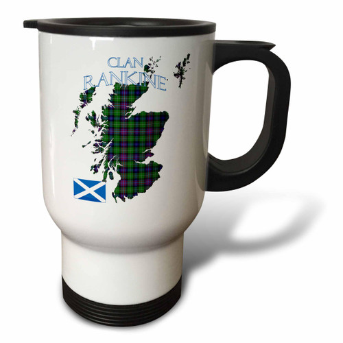 3dRose Outline of Scotland with the Rankine clan family tartan. - Travel Mugs (tm-380153-1)