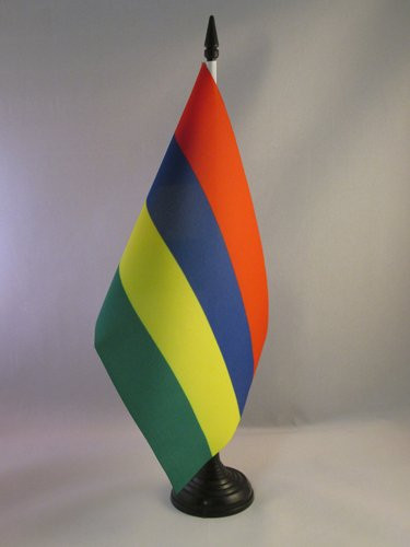AZ FLAG Mauritius Table Flag 5'' x 8'' - Mauritian Desk Flag 21 x 14 cm - Black Plastic Stick and Base