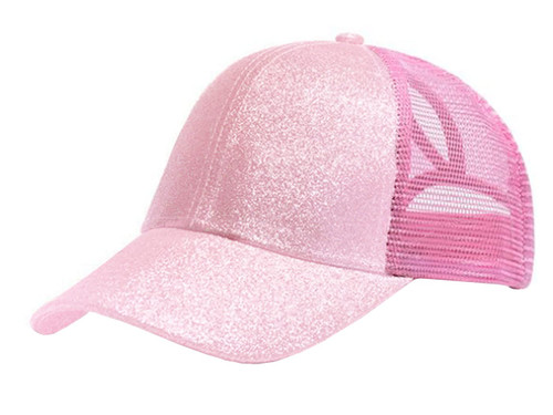 Anna-Kaci Womens Baseball Cap Glitter Ponytail Hat High Messy Bun Ponycap Trucker Dad Hat, Pink