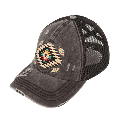 C.C Ponycap Messy High Bun Ponytail Adjustable Mesh Trucker Baseball Cap Hat, Aztec Black