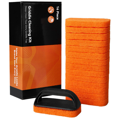 16-Piece Griddle Cleaning Kit for Blackstone, Flat Top Grill Cleaner - 15 Scrubber Pads and 1 Handle, Easy Cleaning on Hot or Cold Surfaces 16-Piece Griddle Cleaning Kit for Blackstone, Flat Top Grill Cleaner - 15 Scrubber Pads and 1 Handle, Easy Cleaning on Hot or Cold Surfaces
