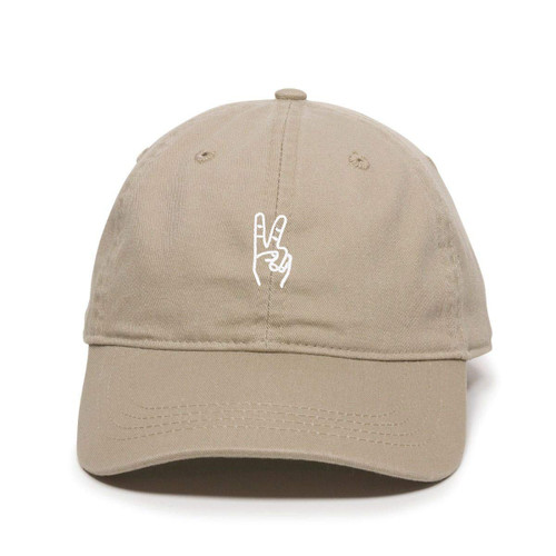 DSGN By DNA Peace Sign Baseball Cap Embroidered Cotton Adjustable Dad Hat Khaki