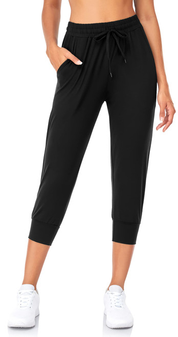 FULLSOFT Capri Sweatpants for Women-Womens Joggers with Pockets High Waisted Lounge Pants for Yoga Workout Running(Black-Small(Capri))