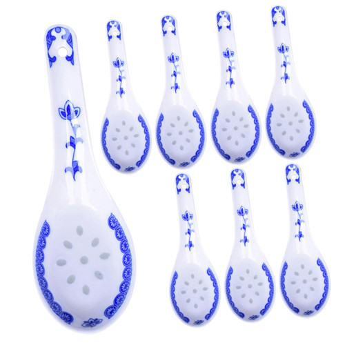 Unomor 8pcs Blue and White Porcelain Spoon Japanese Soup Spoons Porcelain Soup Spoons Serving Spoons Chinese Soup Spoon Tea Spoons Rice Spoons Ramen Spoons Soba Noodles Ceramics Dessert