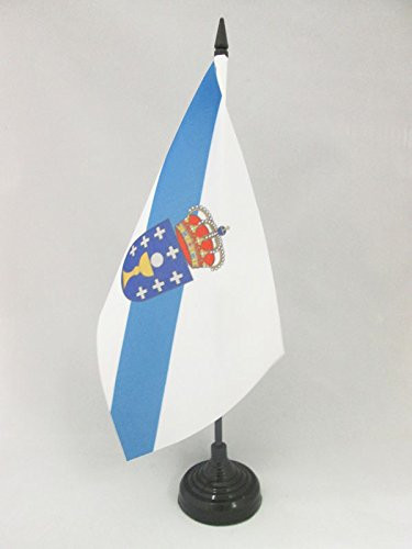 AZ FLAG Galicia Table Flag 5'' x 8'' - Spanish Region of Galicia Desk Flag 21 x 14 cm - Black Plastic Stick and Base