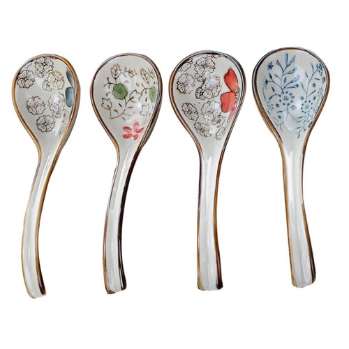 4pcs ceramic spoon kitchen utensils porridge spoon food spoons floral spoon porcelain soup spoon ladle spoons soup serving baby spoons Kitchen Flatware ceramics child mix oatmeal