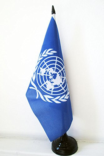 AZ FLAG United Nations Table Flag 5'' x 8'' - UNO Desk Flag 21 x 14 cm - Black Plastic Stick and Base