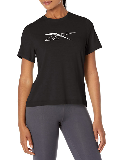 Reebok Women's Standard Workout Ready Supremium Tee, Night Black/Vector Logo, X-Large