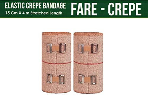 FARE - Reusable Cotton Crepe Bandage 10cm X 4m Roll Sports Wrist Wrap Straps, Elastic Compression with Bandage Clips (10m X 4m Set 2)