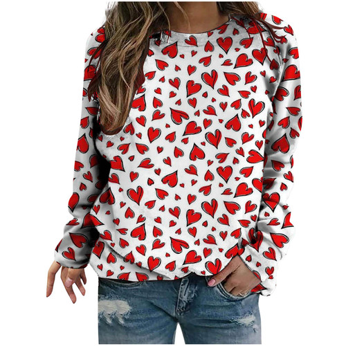 TUNUSKAT Womens Fall Fashion 2023 Crewneck Sweatshirts Long Sleeve Cute Heart Shirts Ladies Casual Thin Pullover Comfy Tops