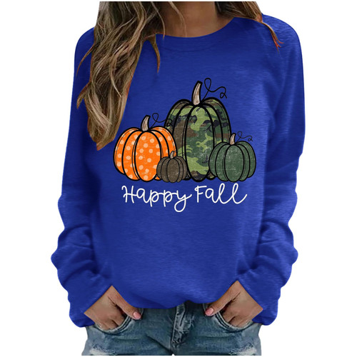 TUNUSKAT Womens Crewneck Sweatshirt Fashion Pumpkin Print Long Sleeve Thin Pullover Lightweight Sweatshirt Loose Fit Fall Top