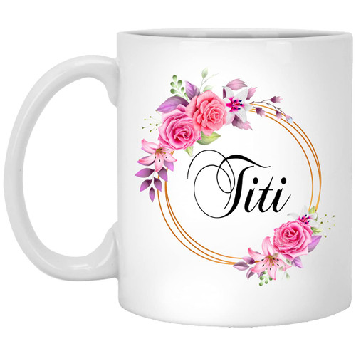 GavinsDesigns Titi Flower Novelty Coffee Mug Gift For Mother's Day - Titi Pink Flowers On Gold Frame - New Titi Mug Flower - Birthday Gifts For Titi - Titi Coffee Mug 11oz