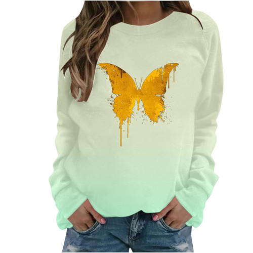 TUNUSKAT Womens Sweatshirt Fashion 2023 Crewneck Sweatshirts Lightweight Butterfly Long Sleeve Pullover Tops Fall Outfits