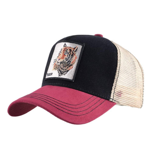 Unisex Animal Mesh Trucker Hat Snapback Square Patch Baseball Caps (Red Black Tiger) Unisex Animal Mesh Trucker Hat Snapback Square Patch Baseball Caps (Red Black Tiger)