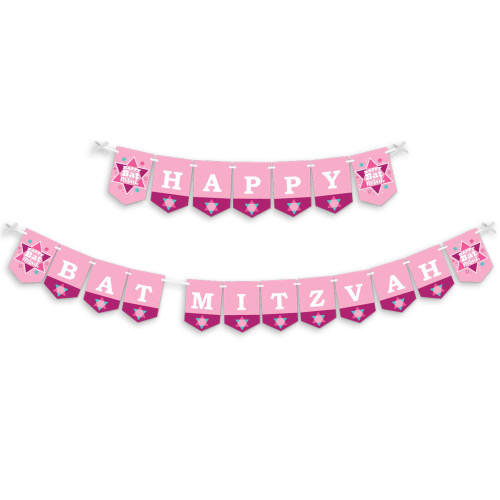 Big Dot of Happiness Pink Bat Mitzvah - Girl Party Bunting Banner - Party Decorations - Happy Bat Mitzvah
