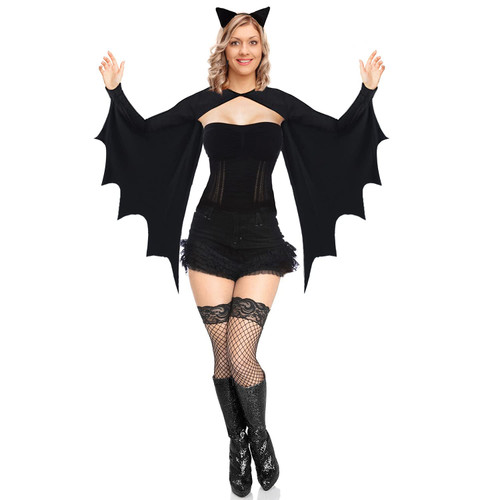 leegleri Bat Wing Halloween Women Costume,Bat Shrug Adult Costume with Headband(L/XL)